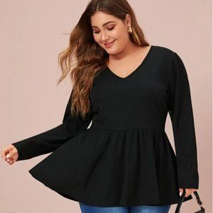 SOLID Black V-Neck Peplum Tee
